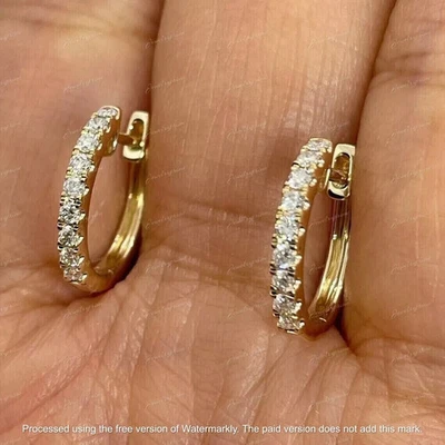 2Ct Round Cut Lab-Created Diamond Huggie Hoop Earrings 14K Yellow Gold Plated - Image 1 of 3