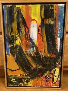2005 Daniel Herr "What's The Rush" Öl auf Sperrholz abstrakte Kunst Gemälde 25x17 - Bild 1 von 12