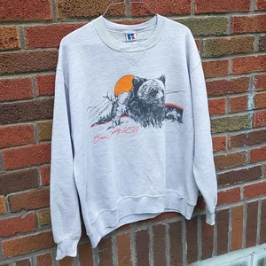 Sudadera De Colección Años 80 Años 90 "Bear Country" Alce Gráfico / M Envejecido - Imagen 1 de 10