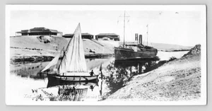 RPPC View of the Suez Canal near Ismailia Sailboat Guard Ship Egypt UNP Postcard - Picture 1 of 2