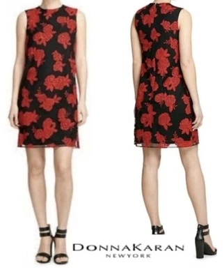 Vestido de cóctel Donna Karan New York para mujer negro rojo embriodado talla 6  Foto 1 de 4