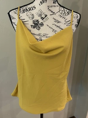 NWT Francesca Gold Draped-Front Tank Size L Adjustable Spaghetti Straps - Image 1 of 3