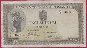 REINO DE RUMANIA 500 LEI 1940 F-VF CASTILLO PELES EN EL CENTRO, DOS MUJERES CAMPESINAS EN - Imagen 1 de 2