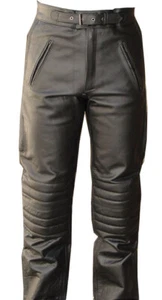 V-Pilot Style Motorcycle Leather Pants Biker Pants Black New - Picture 1 of 4