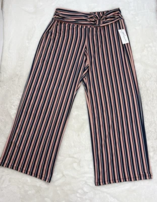 NY Collection Women's Large Pants Striped Down Wide Leg Retro Stretch Jersey NWT - Image 1 of 4