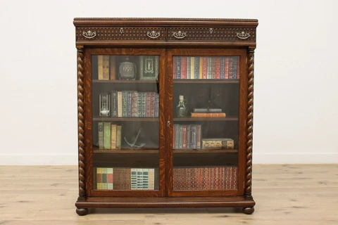 Victorian Oak Antique Office Library Bookcase Spiral Columns #34907 Cover