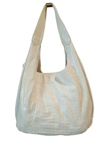 CHI By Carlos Falchi Croc Embossed Beige Leather Hobo Shoulder Bag w/ Dustbag - Picture 1 of 11