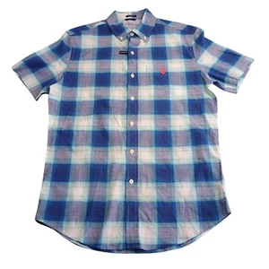 US Polo Association Shirt S Mens Blue White Plaid Button Up Short Sleeve 41X30.5 - Picture 1 of 13