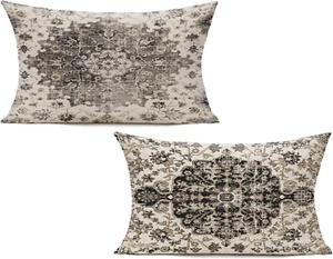 12X20 Set of 2 Lumbar Throw Pillow Covers Boho Black Decorative Outdoor Farmh... - Picture 1 of 1
