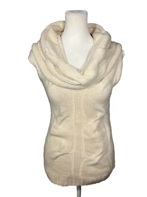 Cashmere Sweater Women’s Sz Medium Cable Knit Cream Sleeveless Cowl Neck Chunky - Image 1 of 4