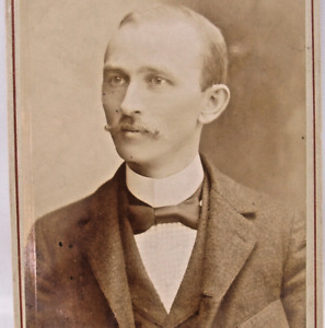 Antique Cabinet Card Photo Handsome Man Dapper Mustache Bow Tie Oshkosh Wis.
