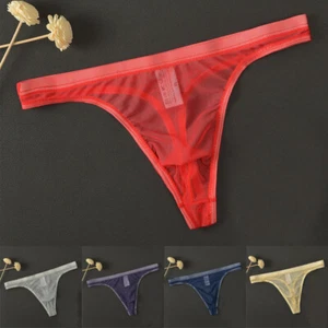 Sexy Herren Durchsichtig Netz Unterwäsche T-Back G-String Slips Niedrig Taille Dessous Tanga - Bild 1 von 20