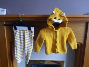 Baby 2-6 Months Lupilu Knitted Fox Cardigan And Bottoms Mustard 100% Cotton - Picture 1 of 17