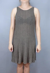 Abito tunica Sarah Pacini beige maglia aperta senza maniche taglia unica Lagenlook - Foto 1 di 12