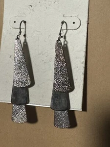 Sterling Silver Earrings Textured Dangle - Picture 1 of 6
