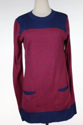 Suéter Lux Para Mujer Talla M Rojo Azul Color Bloque Cuello Redondo Top Camisa Acrílico Foto 1 de 4