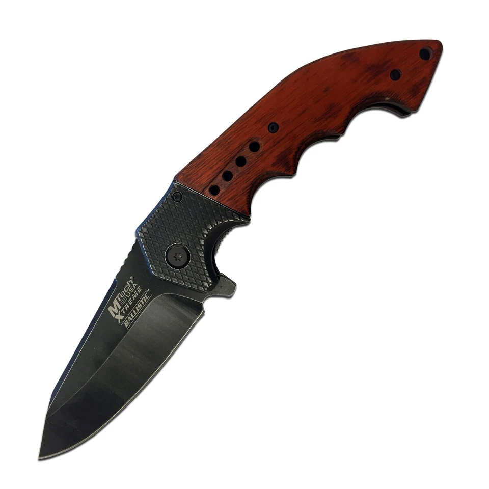 MTech Xtreme Linerlock A/O Brown Wood Folding 440C Pocket Knife A829BW - Image 1 of 1