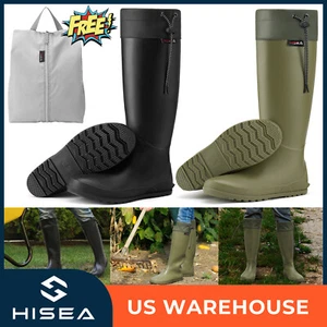 HISEA Women Foldable Rain Boot Waterproof Camping Garden Knee Wellies w/Tote Bag - Picture 1 of 37