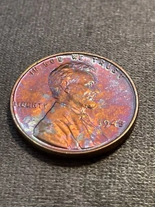 1945-P Lincoln Wheat Cent- Multi Color Toning BU GEM MINT STATE Coin Beauty CC51 - Picture 1 of 8