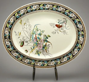 W T Copeland DAISY 19" OVAL PLATTER 1880 Brown Polychrome Transferware FLOWERS - Picture 1 of 23