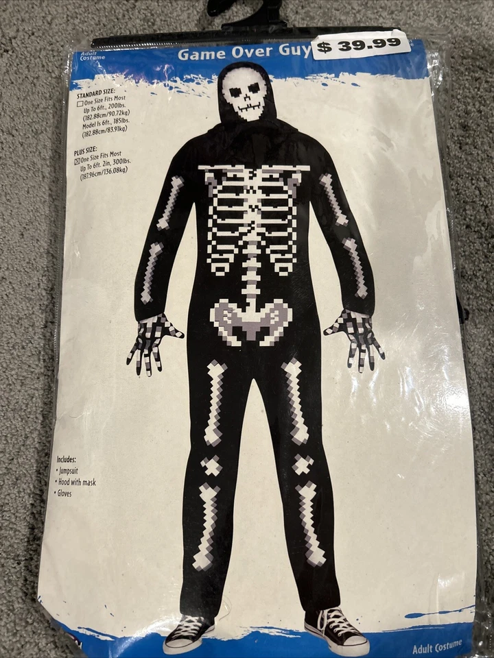 Fantasia de esqueleto Game Over Guy adulto plus size - Imagem 1 de 3