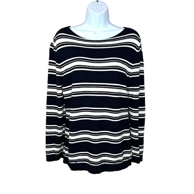 Suéter tejido a rayas azul oscuro Medium East 5th manga larga medio elástico Foto 1 de 4