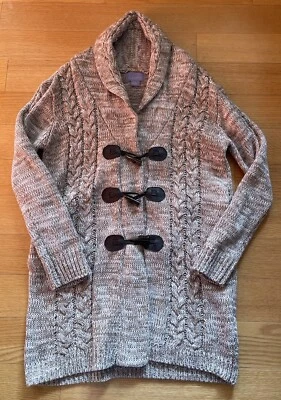 Cárdigan Suéter Laura Scott Mujer Pequeño Marrón Tejido con Cable Acrílico Botón de Palanca Foto 1 de 4