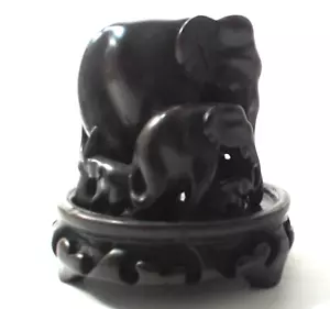 Rare Chinese Elephant Figure on Pedestal Mother & Babies 5 1/4" tall - Picture 1 of 6