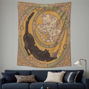 Himmlische Katze Kunst, Mond Stern Wandteppich, süße Katze Wanddeko, Kinderzimmer Wandbehang - Bild 1 von 10