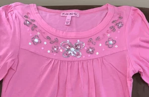 GIRLS T-SHIRT SZ 14 PINK SHIMMERING BUTTERFLY & FLOWERS SUPER CUTE!! - Picture 1 of 3