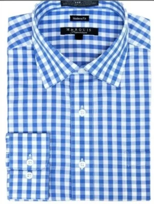 Camisa Marquis Signature Gingham Cuadros Calce Moderno Manga Larga Azul 3XL 19-19.5 Foto 1 de 4