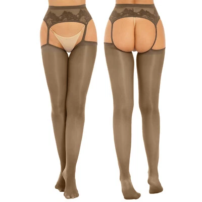Pantalones de mujer pantimedias holgadas medias de encaje floral liguero brillante Foto 1 de 3