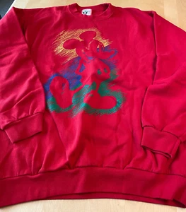 FELPA VINTAGE DISNEY DESIGNS WALT DISNEY COMPANY USA ROSSA GIROCOLLO TOPOLINO XL - Foto 1 di 3