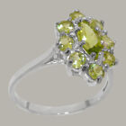 Solid 14ct White Gold Natural Peridot Womens Cluster Ring - Sizes J to Z