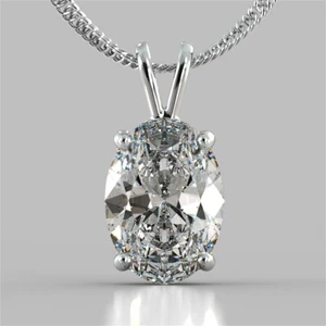 4.00 Ct Oval Cut Real Moissanite D/VVS1 Engagement Pendant 14K Solid White Gold - Picture 1 of 8