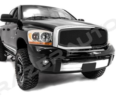 Capó delantero rejilla de malla negra + carcasa cromada de repuesto para 06-09 Dodge RAM 2500+3 Foto 1 de 3