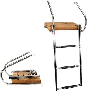 3 Step Telescoping Boat Ladder In/Outboard Transom Teak Platform with 2 Handrail - Picture 1 of 10