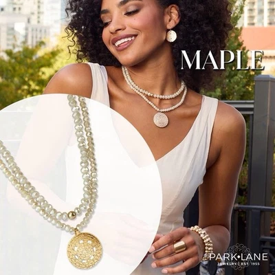 Park Lane, MAPLE, 2 Winter White Faceted Beaded Necklaces w/ Matte Gold Pendant - Image 1 of 4