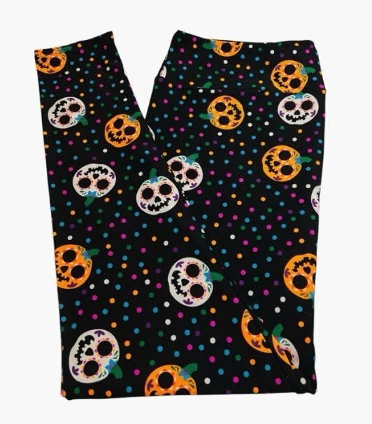 LuLaRoe Leggings TC2 Tall Curvy 2 Rare NEON Sugar Skull PUMPKIN DOT Halloween - Image 1 of 4