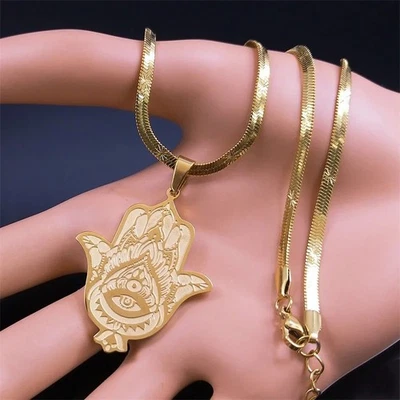 Hamsa Hand Fatimas Halskette Gold/Silber Herren/Damen Amulett Islamischer Schmuck Geschenk - Bild 1 von 4