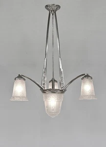 MAYNADIER : FRENCH 1930 ART DECO CHANDELIER         .... lamp muller era France - Picture 1 of 13