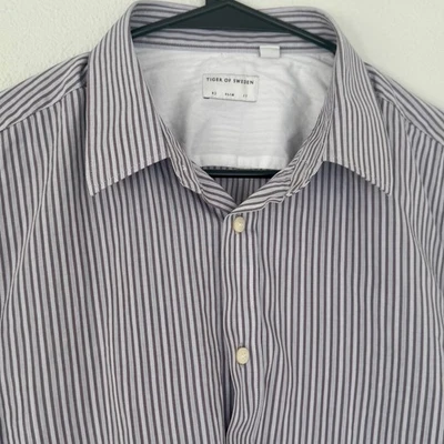 Tiger of Sweden Mens Striped Long Sleeve Button Down Shirt, Slim Fit, Gray - Image 1 of 4