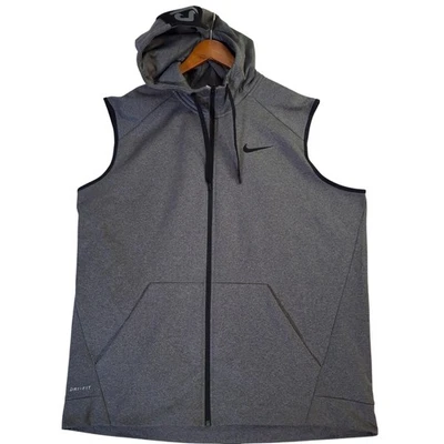 Nike Dri-FIT Sleeveless Hoodie Vest Mens 2XL Gray Full Zip Training Sweatshirt - Image 1 of 4