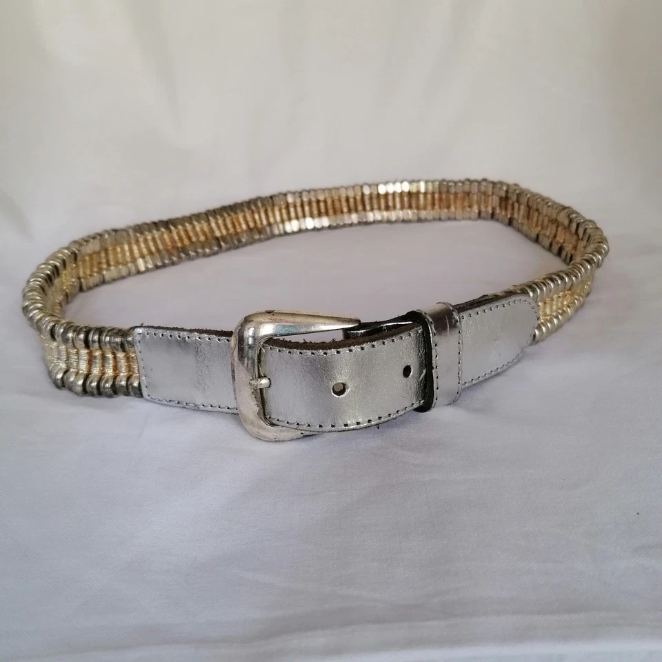 Cintura in metallo e pelle argentato 90 cm - Immagine 1 di 4