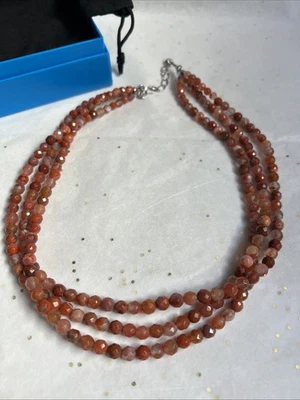 Collar Jay King DTR 925 cornalina ágata facetada 3 hilos 18" #JQ6 Foto 1 de 4