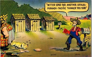 Vintage Comic Humor Postkarte Hillbilly Pa Ma und Kinder Plumpsklo  - Bild 1 von 3