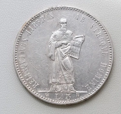 1898 Italy Republic of San Marino Silver 5 Lire Coin - Image 1 of 2