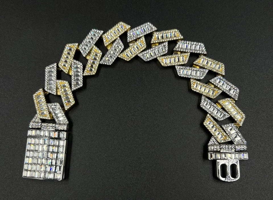 9” x 25MM Iced Out Baguette VVS1 Moissanite Two Tone Miami Cuban Link Bracelet - Image 1 of 4