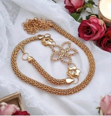 HÜFT Kette  Gürtel Schlauch Strass Goldfarben Blume Aluminium  Modeschmuck  - Bild 1 von 4