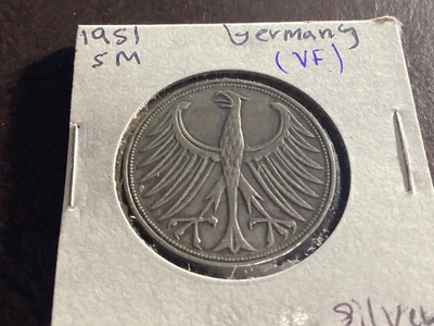 1951 Federal Republic of Germany 5 Deutsche Mark .625 Silver KM #112  793 - Image 1 of 2